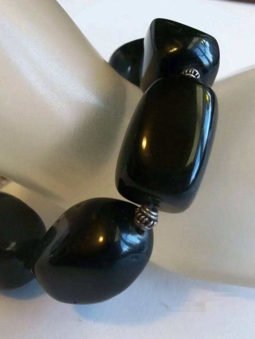 Vintage Barse Signed Sterling Silver Lg Black Onyx Nuggets Bracelet